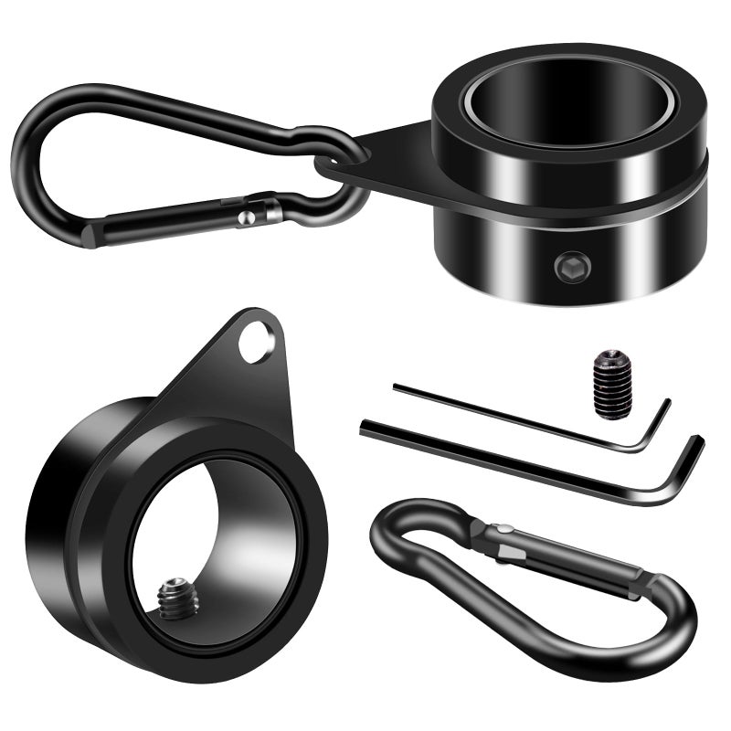 BONWIN Flag Pole Rings  1"" Spinning Flagpole Ring Clips  2 Pcs Aluminum Alloy & Steel 360 Rotating Anti Wrap Flag Mounting Rings with Snap Carabiners for 0.75-1.02 Inch Diamete Flagpole (F1  Black) - Image 1